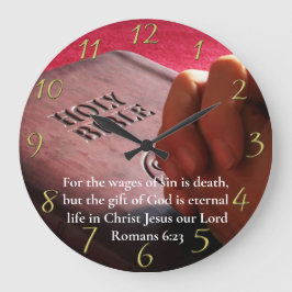 Reloj Redondo Grande Romanos 6:23 Bíblica santa con manos de oro