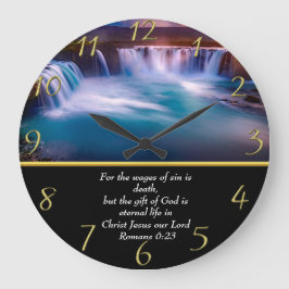 Reloj Redondo Grande Romanos 6:23 Fe cristiana una cascada de oro
