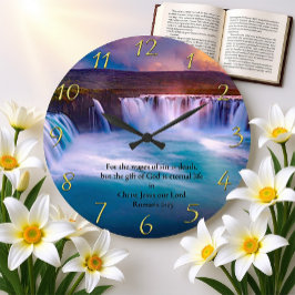 Reloj Redondo Grande Romanos 6:23 Oración de fe cristiana de oro