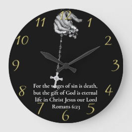 Reloj Redondo Grande Romanos 6:23 sosteniendo mano cruzando oro