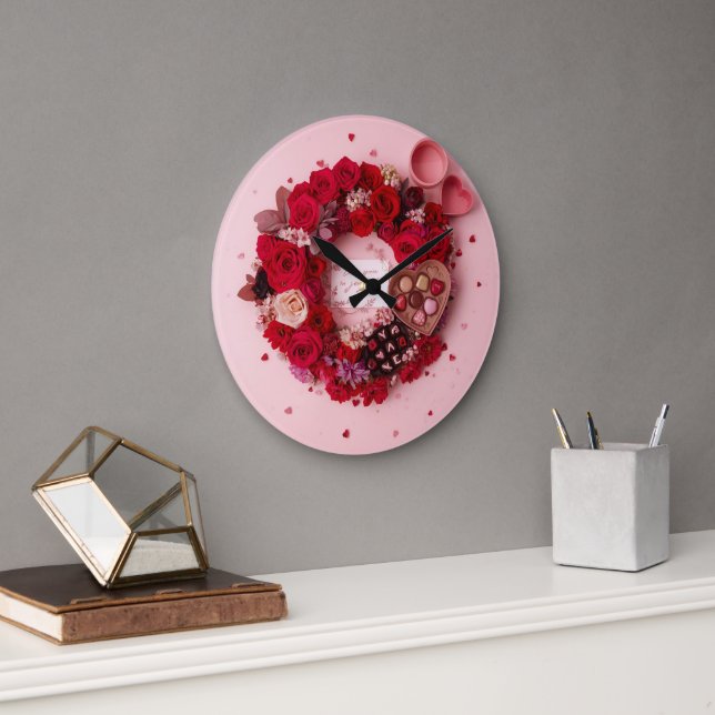 Reloj Redondo Grande Romantic Heart Always Yours Valentines Decorative (Oficina)