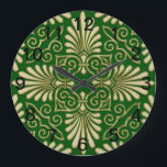 Reloj Redondo Grande Romantic Retro Art Deco Damask Green Gold 01<br><div class="desc">Romantic Retro Art Deco Damask Green Gold 01 An elegant, romantic, retro gold embossed look vintage damask pattern on a green background. If you'd like this design in other products that you don't see listed or in other colors, please email us with your request! Please note that this image is...</div>