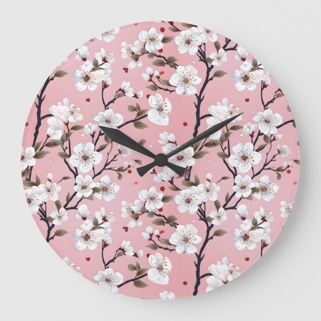 Reloj Redondo Grande Romantic Springtime Cherry Blossoms Japandi Floral (Anverso)