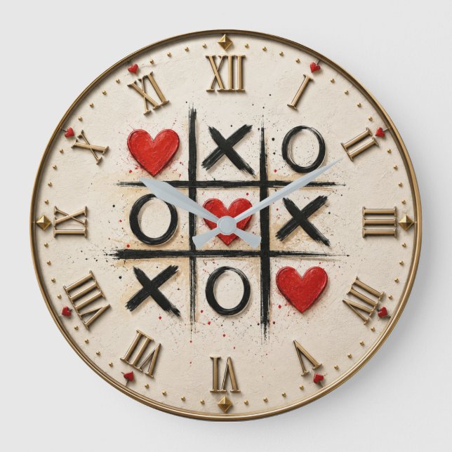Reloj Redondo Grande Romantic Tic Tac Toe Hearts  (Anverso)