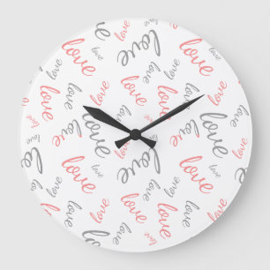 Reloj Redondo Grande Romántico rosa y gris Amor escritura cursiva