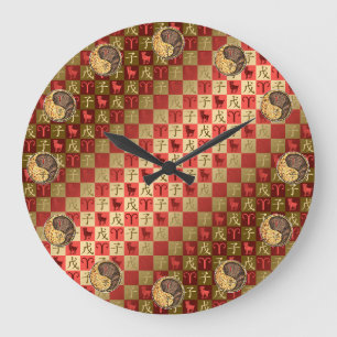 Reloj Redondo Grande Rompecabezas de Aries y Rata de Tierra