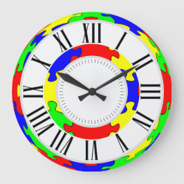 Reloj Redondo Grande Rompecabezas de rompecabezas rojo brillante, azul,