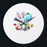 Reloj Redondo Grande Rompecabezas divertido de concienciación sobre el<br><div class="desc">Camiseta de rompecabezas divertido de concienciación sobre el autismo Conejo de Pascua Huevos Niños Niños</div>