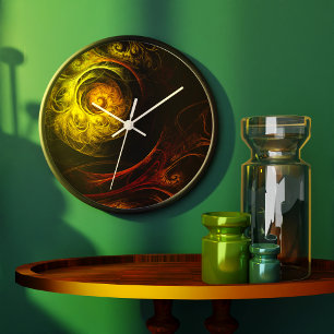 Reloj Redondo Grande Ronda de arte de Sunrise Floral Red Abstract