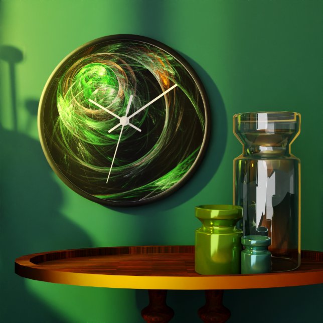 Reloj Redondo Grande Ronda de arte del Resumen Verde Mundial (Around the World Green Abstract Art Round Clock)