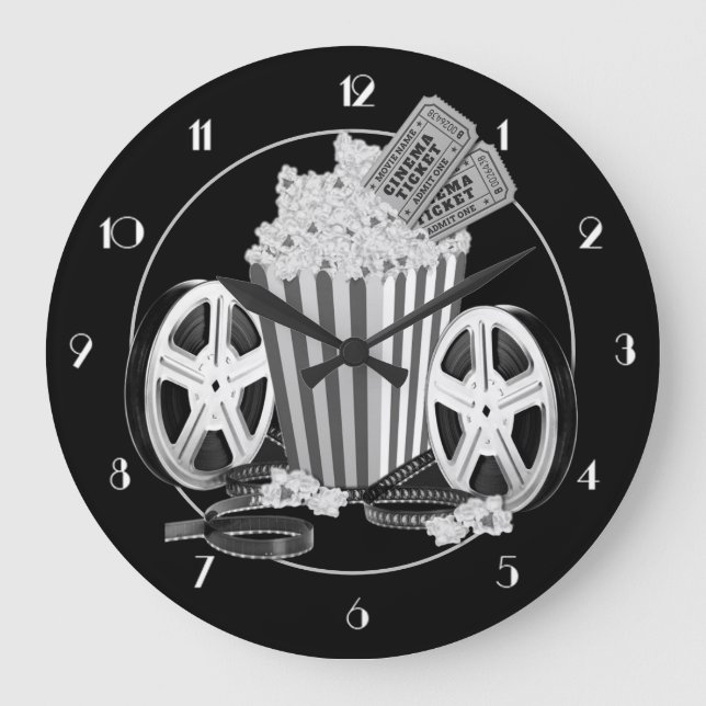 Reloj Redondo Grande Ronda de clásicos de películas en blanco y negro (Anverso)