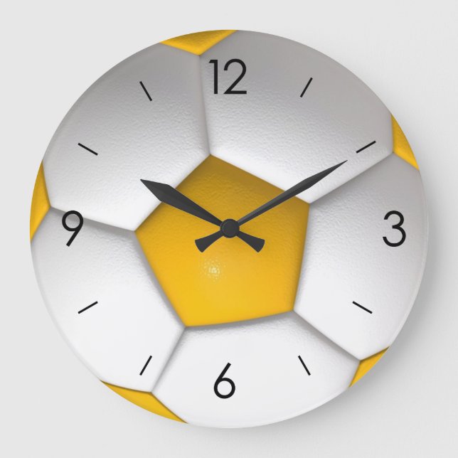 Reloj Redondo Grande Ronda de fútbol blanco y amarillo (Anverso)