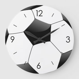 Reloj Redondo Grande Ronda de fútbol blanco y negro