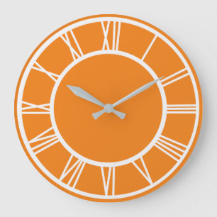 Reloj Redondo Grande Ronda Naranja de borde de patrón numérico romano b