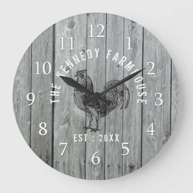 Reloj Redondo Grande Rooster de la familia Grey Wood (Anverso)