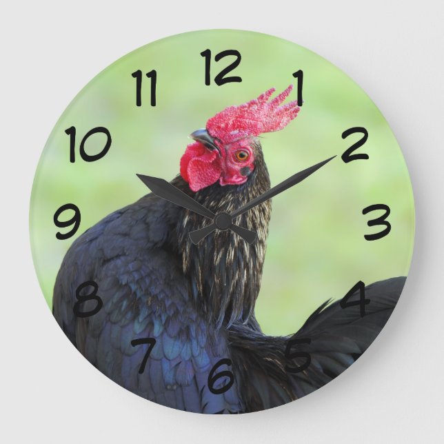 Reloj Redondo Grande Rooster negro (Anverso)