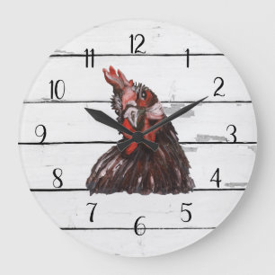 Reloj Redondo Grande Rooster Rojo Campaña Francesa Shiplap Farmhouse De