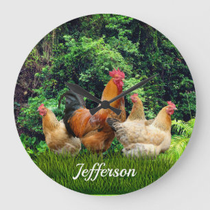 Reloj Redondo Grande Rooster Rojo y gallinas