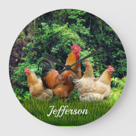 Reloj Redondo Grande Rooster Rojo y Hens