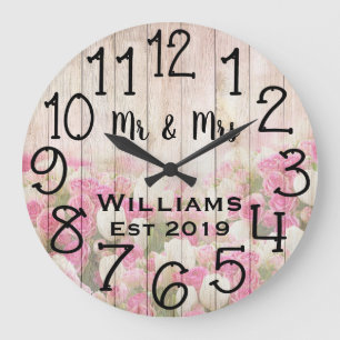 Reloj Redondo Grande Rosa Antiguo Personalizado Vintage de Madera a Med