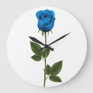 Reloj Redondo Grande Rosa Azul Hermosa con Tallo y Hojas