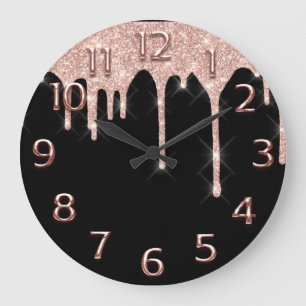 Reloj Redondo Grande Rosa BlackArabic Número Purpurina de detalles Pur