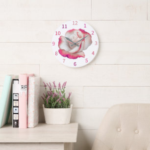 Reloj Redondo Grande Rosa blanca y rosa - arte pastel