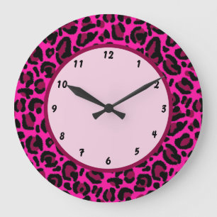 Reloj Redondo Grande Rosa Caliente Estampado de Leopardo y2k