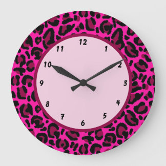Reloj Redondo Grande Rosa Caliente Estampado de Leopardo y2k
