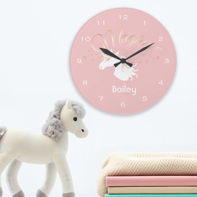 Reloj Redondo Grande Rosa claro Personalizado de unicornio mágico blanc (Subido por el creador)