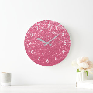 Reloj Redondo Grande Rosa claro rosa falso brillo brillo con números
