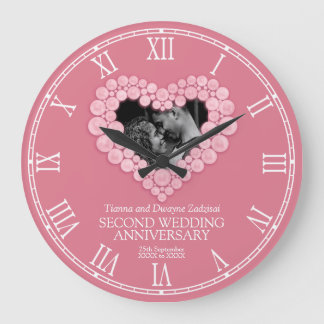 Reloj Redondo Grande Rosa de aniversario de boda rosa de corazón con cu