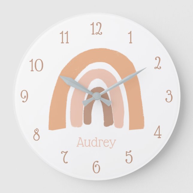 Reloj Redondo Grande Rosa de arcoiris lindo personalizado (Anverso)