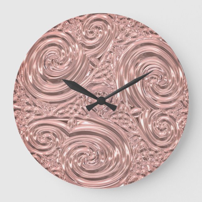 Reloj Redondo Grande Rosa de arte victoriano rosa y elegante (Anverso)
