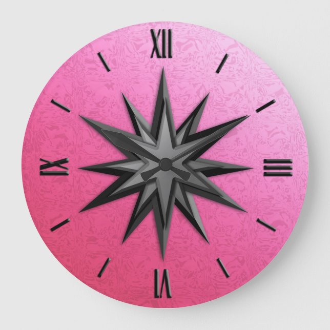Reloj Redondo Grande Rosa de brújula de Onyx - fondo de cuarzo rosa (Anverso)