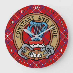 Reloj Redondo Grande Rosa de clan Escudo sobre Tartán