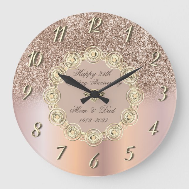Reloj Redondo Grande Rosa de diamantes Ombre 50 Aniversario Boda (Anverso)
