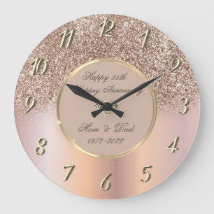 Reloj Redondo Grande Rosa de diamantes Purpurina de oro 50 Bodas Aniver