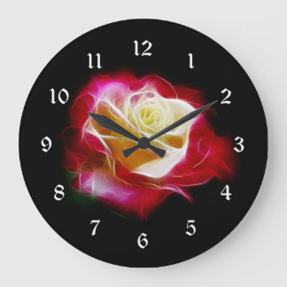 Reloj Redondo Grande Rosa de fractalius rojo y crema