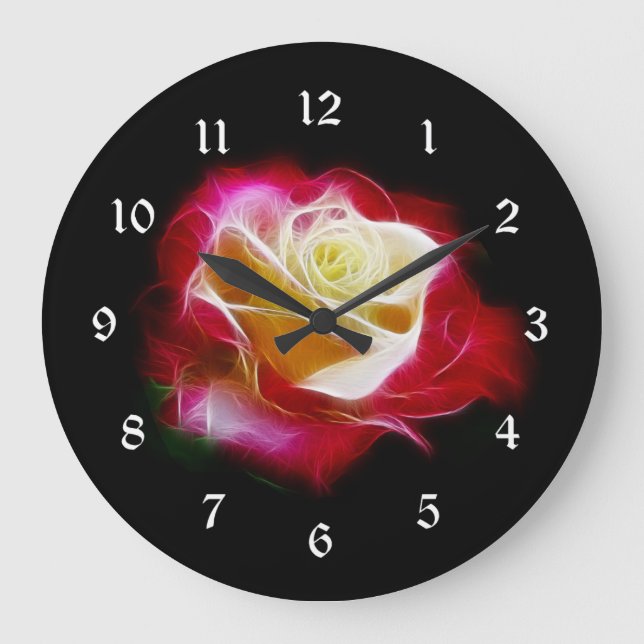 Reloj Redondo Grande Rosa de fractalius rojo y crema (Anverso)