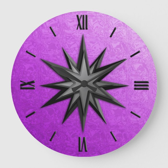 Reloj Redondo Grande Rosa de la brújula de Onyx - fondo amatista (Anverso)