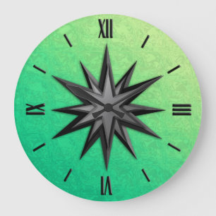 Reloj Redondo Grande Rosa de los vientos de ónice - fondo verde peridot