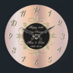 Reloj Redondo Grande Rosa de Moda Diamantes de Oro 50 Bodas Aniversario<br><div class="desc">Elegante reloj aniversario de boda de diamantes de oro.</div>