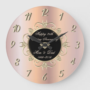 Reloj Redondo Grande Rosa de Moda Diamantes de Oro 50 Bodas Aniversario