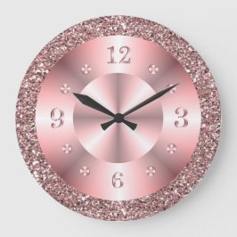 Reloj Redondo Grande Rosa de moda Purpurina de oro 