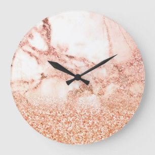 Reloj Redondo Grande rosa de moda purpurina de oro oscuro purpurina ros