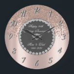 Reloj Redondo Grande Rosa de oro 25° aniversario Boda<br><div class="desc">Elegante reloj aniversario de boda de diamantes de oro rosa.</div>