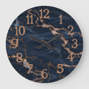 Reloj Redondo Grande Rosa de Oro Azul Marino Mármol Ágata