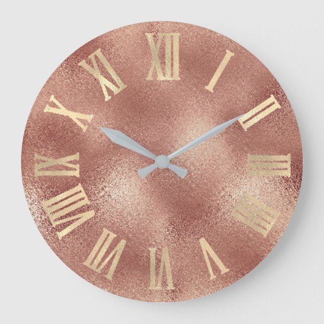 Reloj Redondo Grande Rosa de oro Copper Glass Romano Numers (Anverso)
