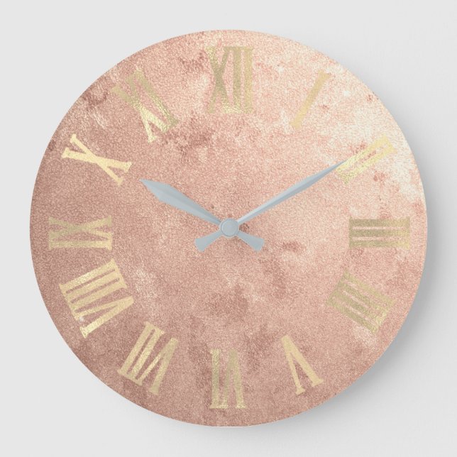 Reloj Redondo Grande Rosa de oro Copper Grungy Numers romanos (Anverso)
